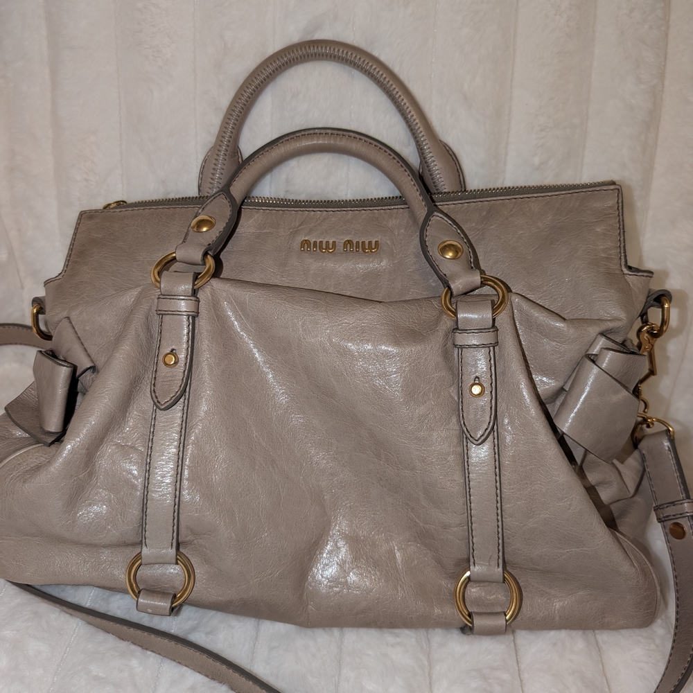 Authentic Miu Miu Taupe Leather Shoulder Bag - Picture 5 of 13